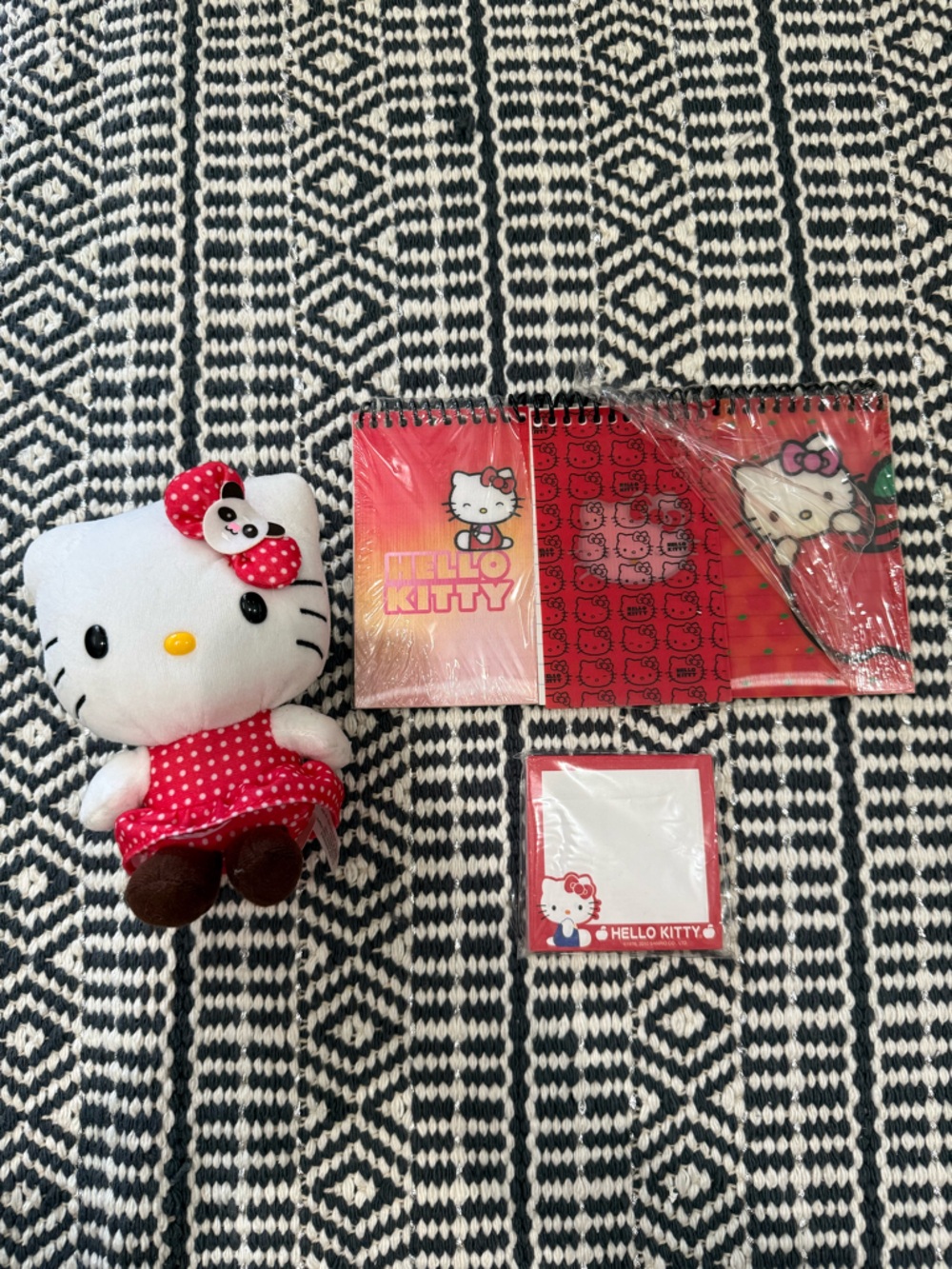 Hello Kitty Panda Plush with 3 pc Hologram Mini Notebook & Sticky Notes Set
